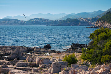 view of Dubrovnik from Lokrum island in the Adriatic sea, Croatia