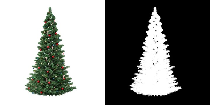 Christmas tree with lights and decorations. Clipping mask.