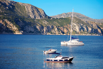 yachts in the Adriatic sea near Dubrovnic and Lokrum island, Croatia