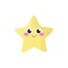 Smiling star with rosy cheeks on a white background, children's decor, greeting card, logo, icon