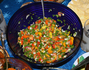 Salad of fresh tomatoes, herbs and other fresh vegetables.