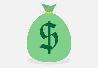 Saco verde de dólares en fondo blanco.