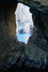 Inside a natural cave in the coast of Marettimo island a natural maritime protected area near sicily in the Mediterranean sea