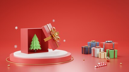 3D render Christmas and New Year's Day Open gift box