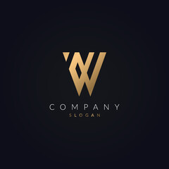 Minimalist Modern and Creative W letter logo icon design. House, Property development, construction and building company W logotype template with gold color.