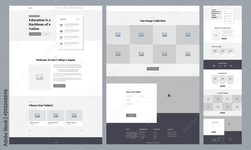 Canvas Prints one page landing website design template for education primary school. landing page ux ui wireframe.