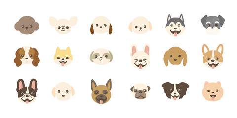 色々な種類の犬の顔のベクターイラストセット　アイコン