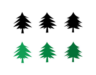 silhouettes pine tree vector graphics. hand drawing.