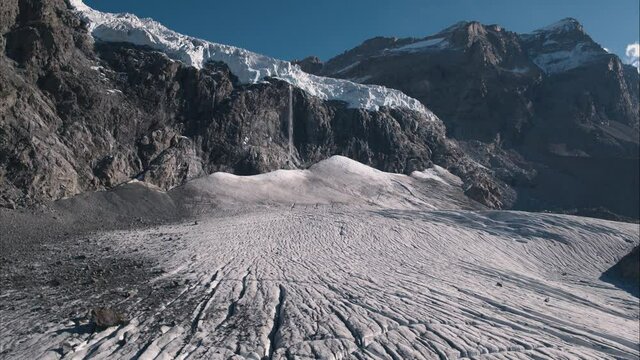 Aerial view of the Fellaria glacier in Chiesa in Valmalenco, Lombardy, Italy.