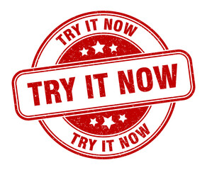 try it now stamp. try it now label. round grunge sign