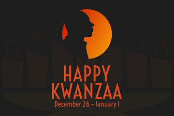 Happy Kwanzaa. December 26 until January 1. Holiday concept. Template for background, banner, card, poster with text inscription. Vector EPS10 illustration.