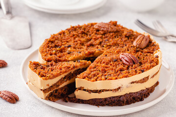 Vegan homemade carrot cake with pecans.