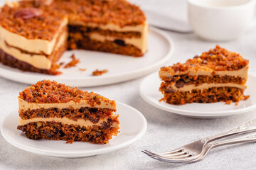 Vegan homemade carrot cake with pecans.