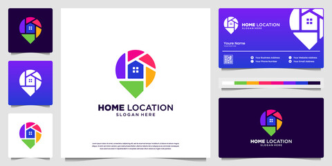 Home location with colorful modern symbol for your company logo design and business card design