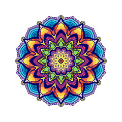 Colorful floral mandala background. Vector hand drawn doodle art. Decorative flower. Coloring book page.
