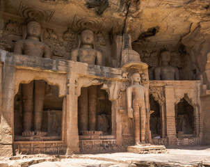 Jain sculptures at the western gate to fort Gwalior, India