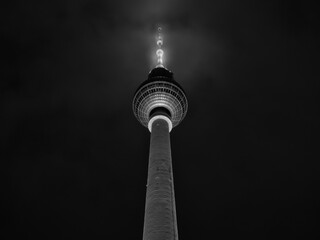 The Berlin TV tower at night in black and white © Mummert-und-Ibold