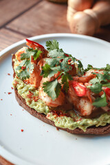 Appetizing bruschetta on a white plate. restaurant server
