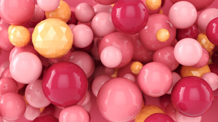 Abstract background with 3d spheres. Colorful design concept. Pastel pink bubbles. 3D illustration of balls. Banner or flyer background. Decoration elements for design