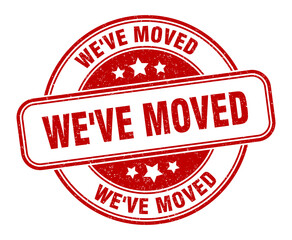 we've moved stamp. we've moved label. round grunge sign