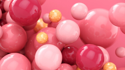 Fototapeta na wymiar Abstract background with 3d spheres. Colorful design concept. Pastel pink bubbles. 3D illustration of balls. Banner or flyer background. Decoration elements for design