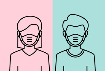 Man and woman in medical mask protecting face from covid 19.