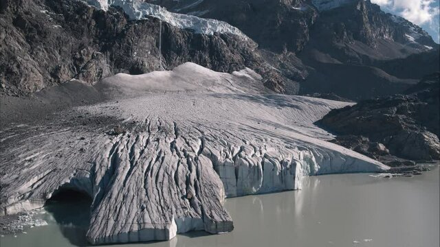 Aerial view of the Fellaria glacier in Chiesa in Valmalenco, Lombardy, Italy.