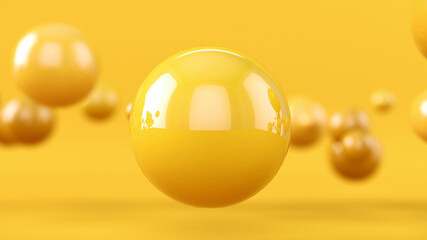 Abstract background with 3d spheres. Yellow bubbles. 3D illustration of balls. Colorful design concept. Banner or flyer background. Decoration elements for design.