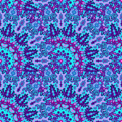 Kaleidoscope floral seamless ornament. Indian folk vector composition. Lace arabesque kaleidoscope geometric seamless pattern. Summer swimwear print.