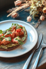 Appetizing bruschetta on a white plate. restaurant server