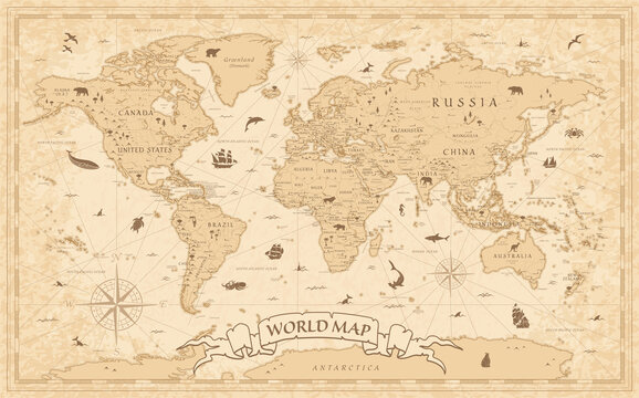 Fototapeta World Map Vintage Old-Style -  - layers