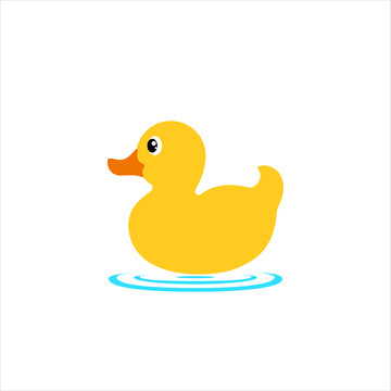 Yellow duck toy icon. Inflatable rubber duck. Vector illustration, flat design 