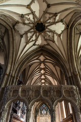 Interior vault of Bristol Cathedral, England. Interior design, architecture and decoration of Bristol Cathedral.