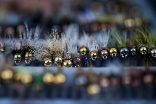 Colorful Fly Fishing Flies in tackle box