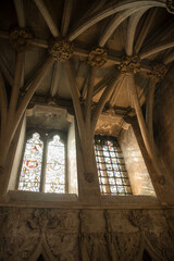 Stained glass window inside Bristol Cathedral, England. Interior vault of Bristol Cathedral. 6