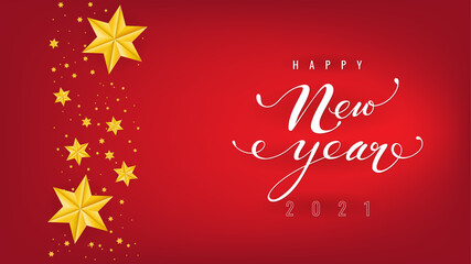 Fototapeta na wymiar New Year 2021 with star on red background 
