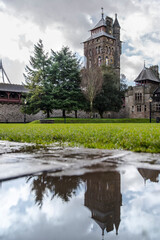 Fototapeta na wymiar Lovely image of Cardiff Castle, Wales. Cardiff Castle Tower. Reflections of Cardiff Castle. The Clock Tower in Cardiff, Wales 1