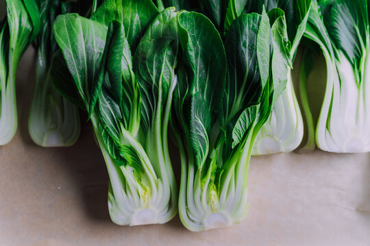 Dark green fresh and juicy bokchoy ready for a salad grill