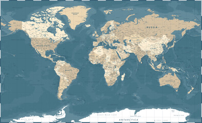 World Map - Vintage Political -  Detailed Illustration