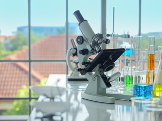Many types of laboratory equipment on the table
