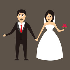 bride and groom vector illustration, Wedding design on brown background. Vector illustration.