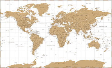 Fototapeta na wymiar World Map - Vintage Golden Political - Detailed Illustration