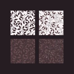 A set of seamless patterns. Flowers on a chocolate background.