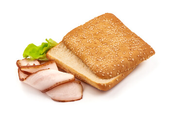 Smoked pork lard, isolated on white background