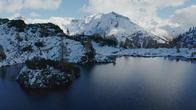 Aerial 4K - Belviso valley in Valtellina, Italy, view of Torena lakes