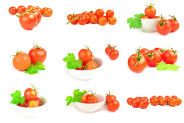 Collection of tomatoes cherry on a isolated white background