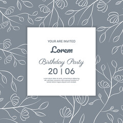 Birthday invitation with flowers and leaves. - Vector.