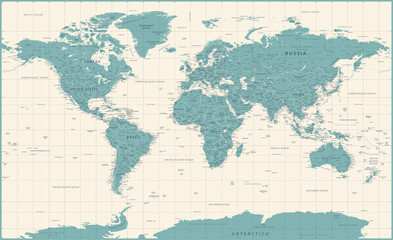 World Map Vintage Political -  Detailed Illustration - Layers