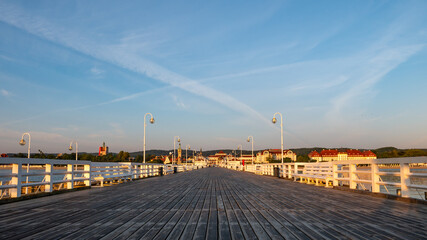 The Sopot Pier and beautiful cityview/cityscape of Sopot, Poland. Amazing sunrise.
