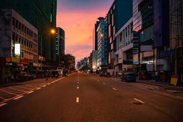 empty street in Colombo just after sunset